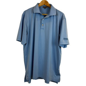 Peter Millar Summer Comfort Men's L Blue Polo Shirt Golfing Golf Wicking Stretch